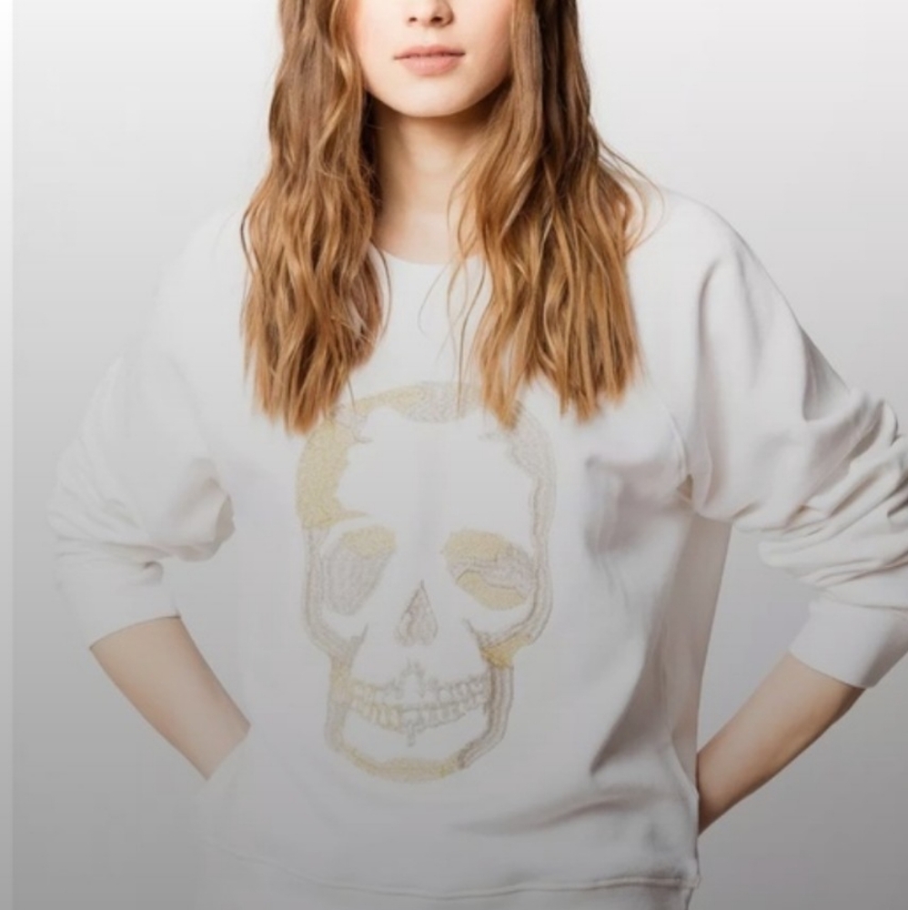 EUC Zadig & Voltaire White Skull Glitter Sweatshirt - Excellent Condition!
